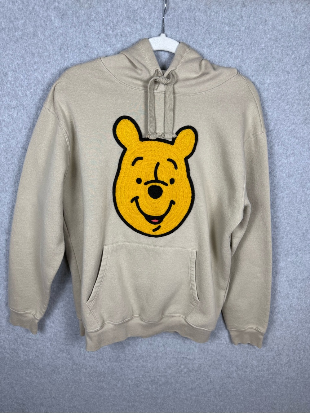 Disney Winnie The Pooh Hoodie XL Sand Beige Embroidered Pullover Sweatshirt